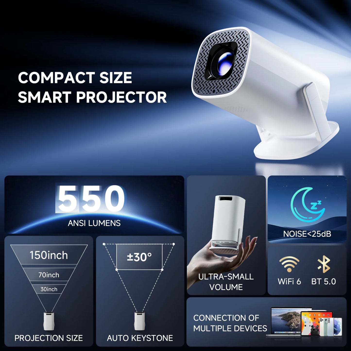 Original P30 PRO Smart Mini Projector Android 14 WiFi6 BT 5.0 Supports 4K Video Smart Home Theater Outdoor Portable Projector