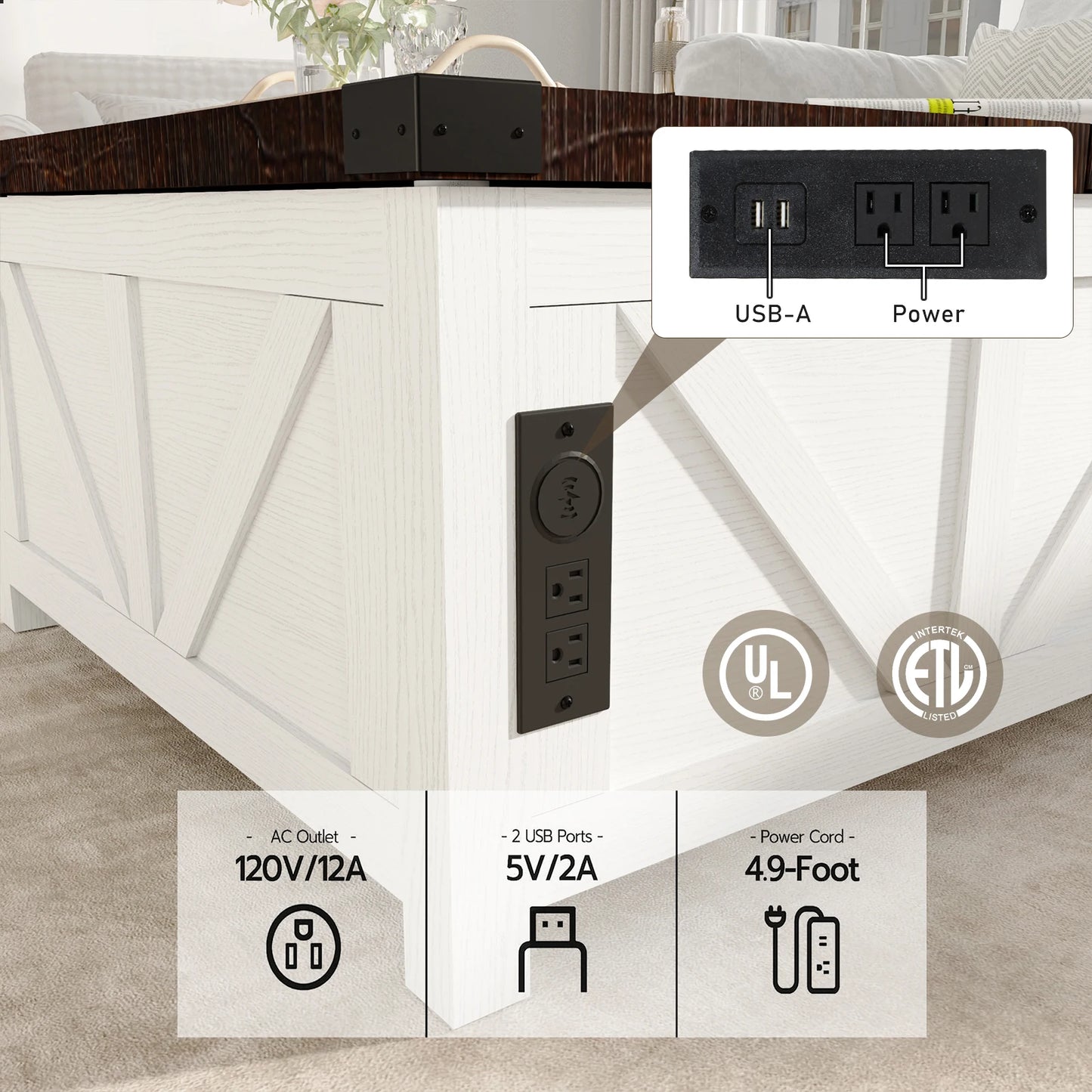 35.6"/40'' Lift Top Coffee Table with Storage, Square Coffee Table for Living Room, Farmhouse Coffee Table with Large Hidden