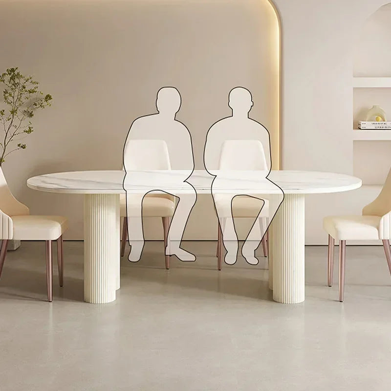 Nordic Minimalist Cream White Oval Sintered Stone Dining Table Set 6 Chairs Marble Restaurant Table Chair Dining Room Furniture