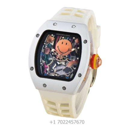 Top-grade RM High-quality Smiling Mechanical Watch Alarm Analog Rubber 10 Bar Water Resistant Hipster Gentleman Diving Sports