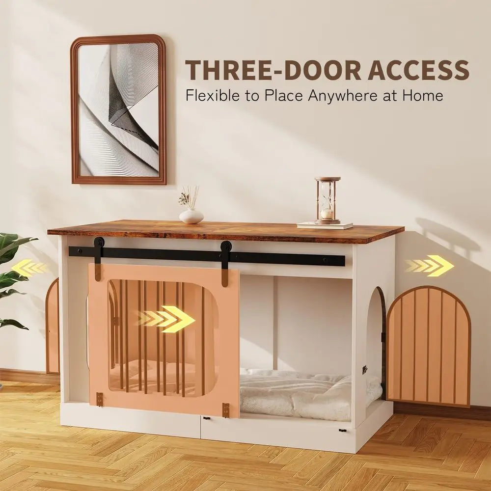 XL Dog Kennel urniture,39.4 Inch armhouse Crate urniture with Cushion Decorative White Dog Kennel Indoor Thick Wooden Pet House