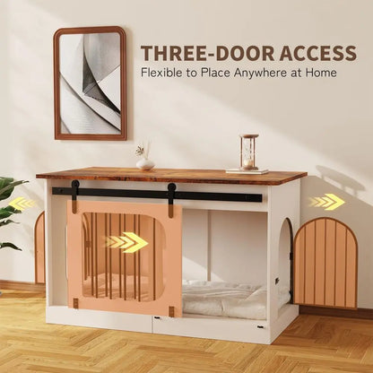 XL Dog Kennel urniture,39.4 Inch armhouse Crate urniture with Cushion Decorative White Dog Kennel Indoor Thick Wooden Pet House