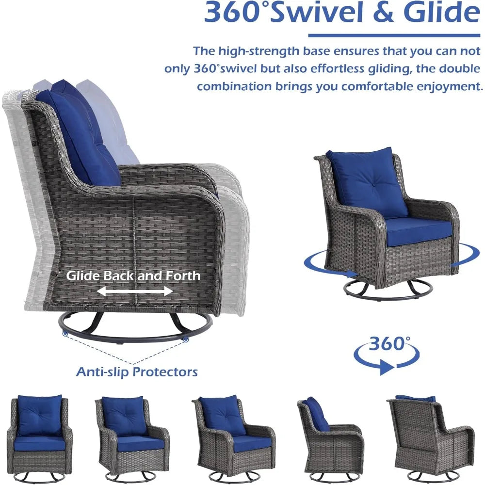 Patio Furniture Sets, 3 Pieces Wicker Outdoor Furniture - 360 Degree Swivel Rocking Chairs and Rattan Side Table for Garden,Porc